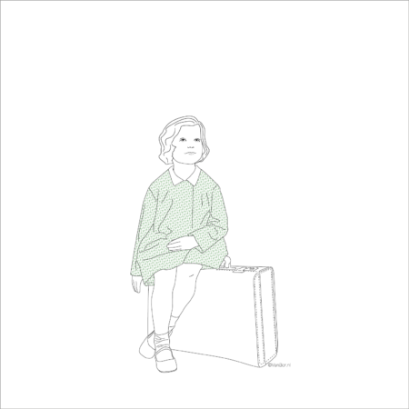 Dubbele ansichtkaart Meisje met koffer